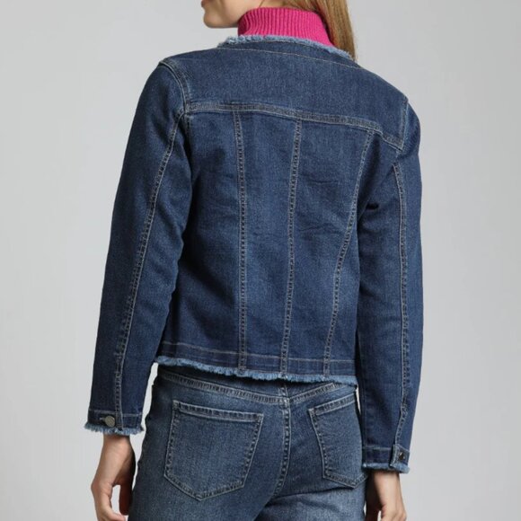 Kut From The Kloth Jean Jacket Remade Raw Hem Denim Collarless Trucker Jacket 1X - Picture 2 of 16